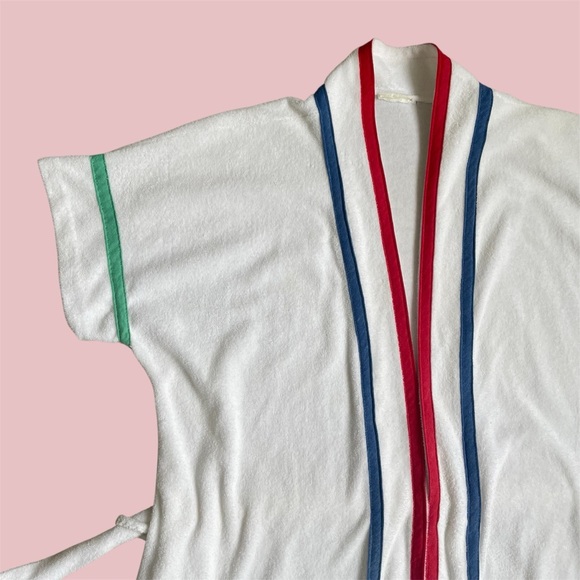 Vintage 70s Terry Cloth Pool Spa Retro Resort Wrap Robe White Rainbow Loungewear - Picture 9 of 13